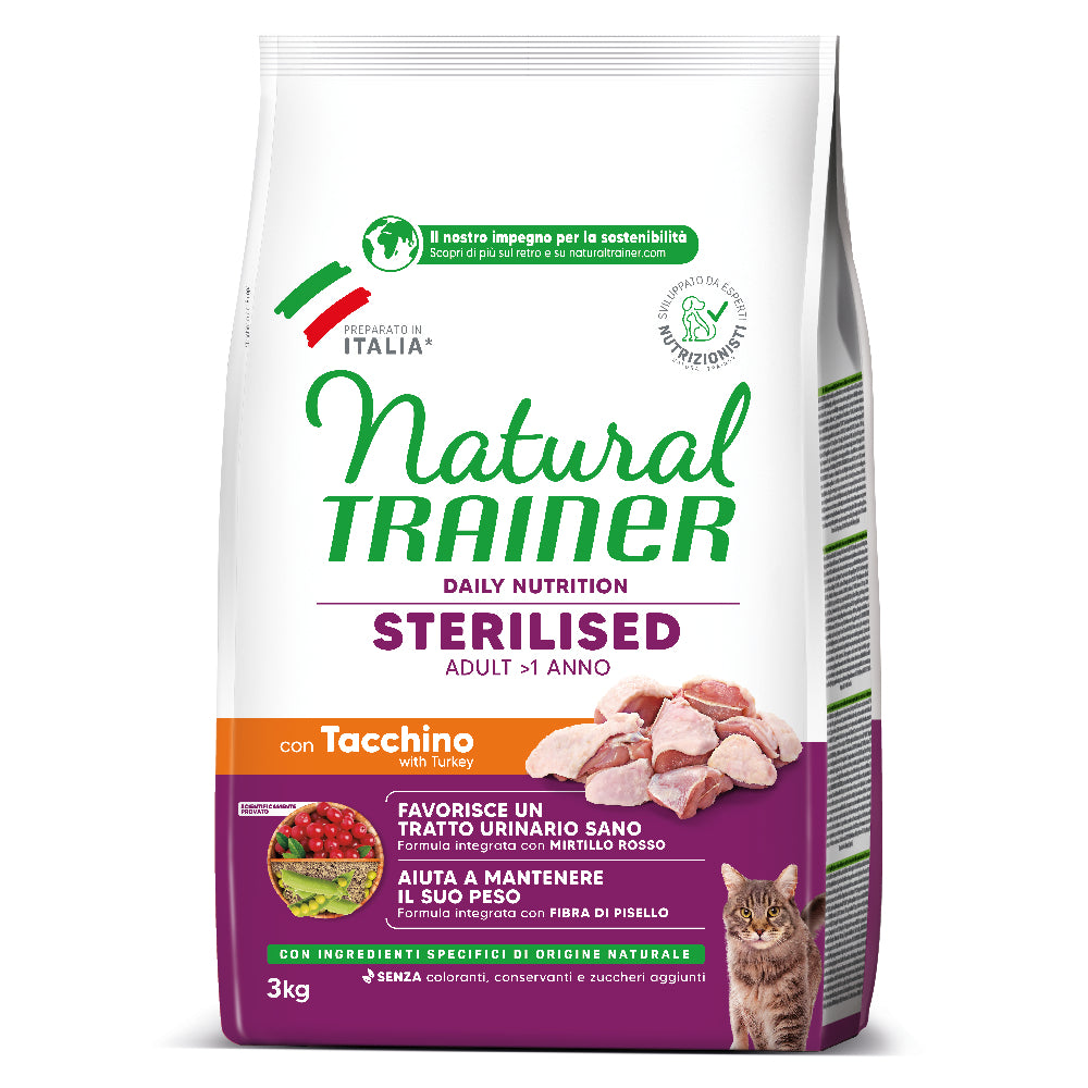 Natural Trainer Cat Sterilised con Tacchino 3kg Natural Trainer Cat Sterilised con Tacchino 3kg